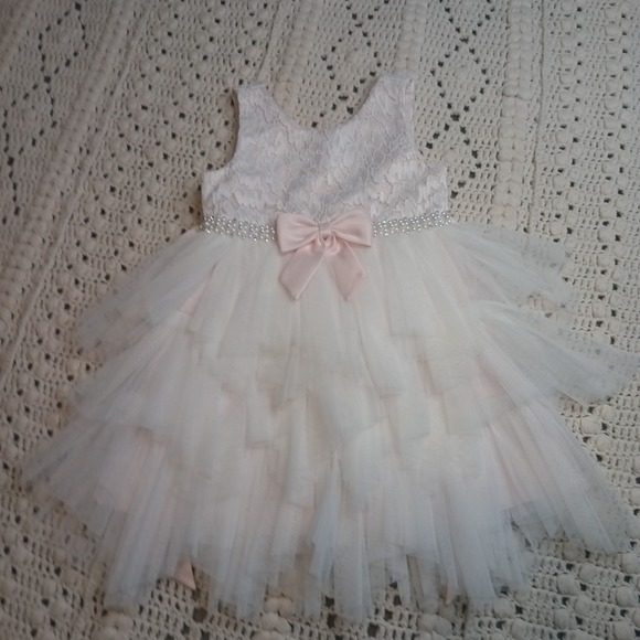 American Princess Tiered Tulle 2T Party Formal Wedding Pageant Pink Pearl Bling - Picture 2 of 5